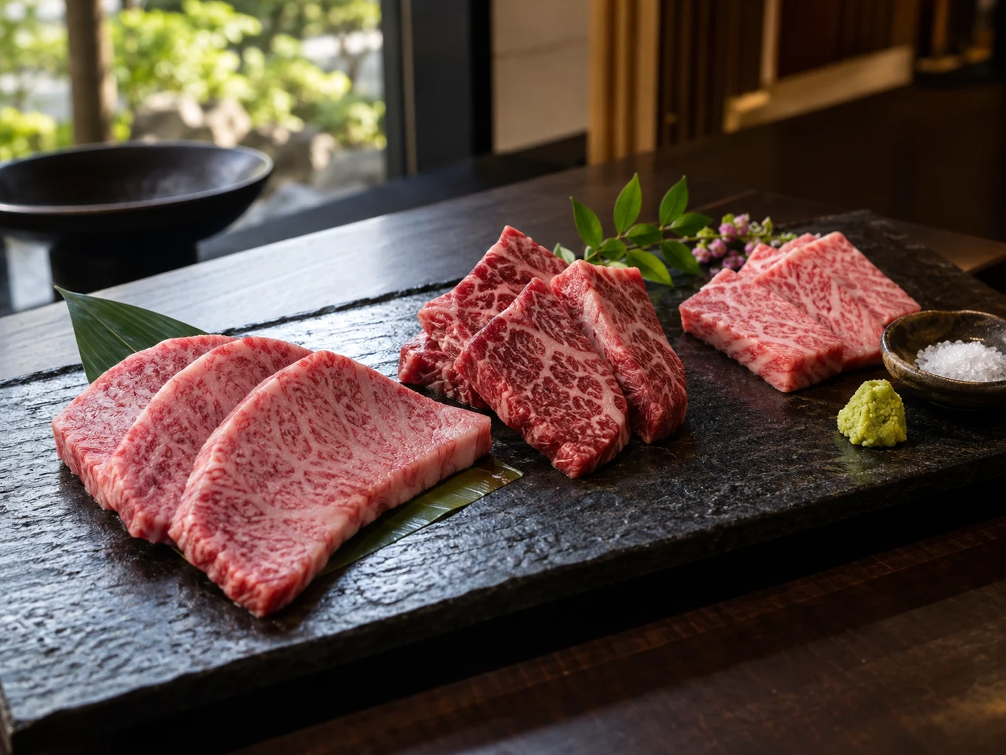 三種不同油花與切法的牛肉部位